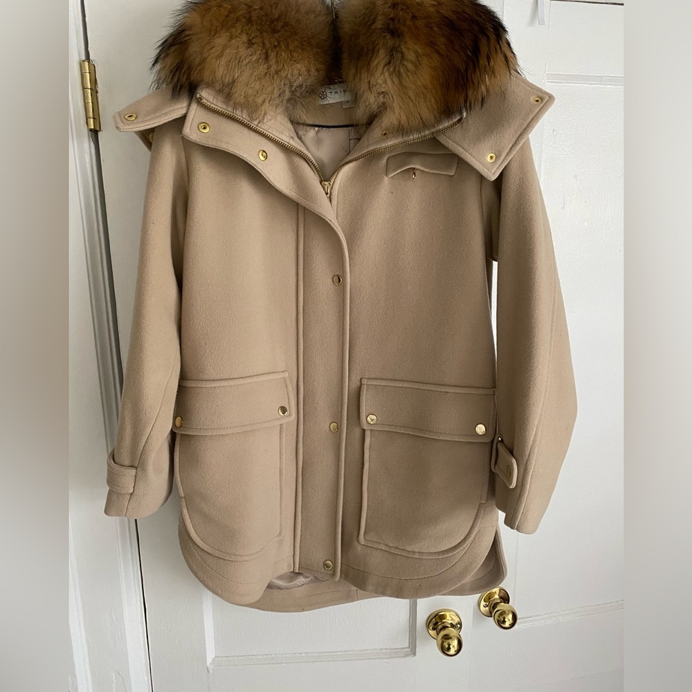 COPY - Trina Turk Peyton Genuine Fox Fur Trim Wool Blend Duffle Coat